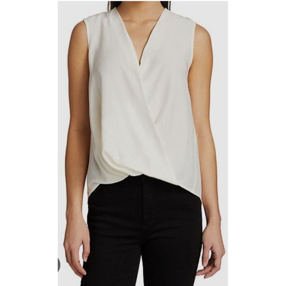 Rag‎ & Bone NWT Women's Ivory Sleeveless V-Neck Faux Wrap 100% Silk Blouse Small - Picture 3 of 11
